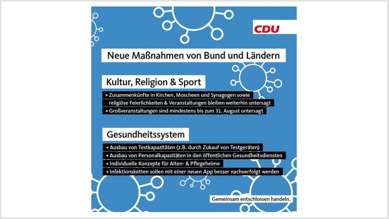 Neue Maßnahmen Kultur, Religion, Sport und Gesundheitssystem
