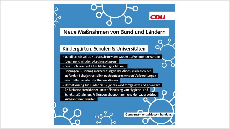 Neue Maßnahmen Kindergärten, Schulen und Universitäten